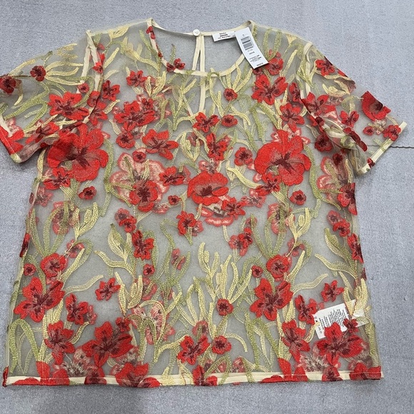 [XXS]Aritzia Little Moon Hoya Scarlet Poppy Floral Embroidered Sheer Top Blouse - Picture 3 of 7